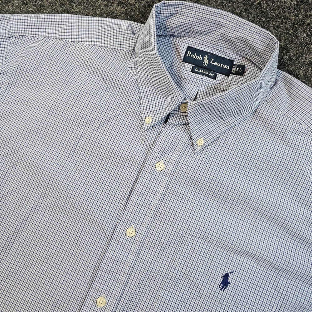 Ralph Lauren Classic Fit Button Down Shirt Mens XL Blue Gingham Short Sleeve